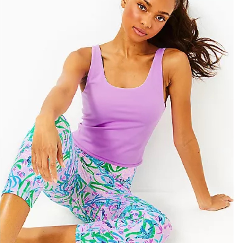 Purple Tank Top with Colorful Patterned Leggings
